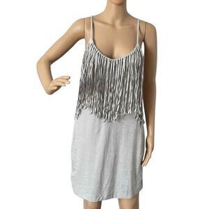 NWT Decree Fringe Mini Tank Dress Gray Size X-Small